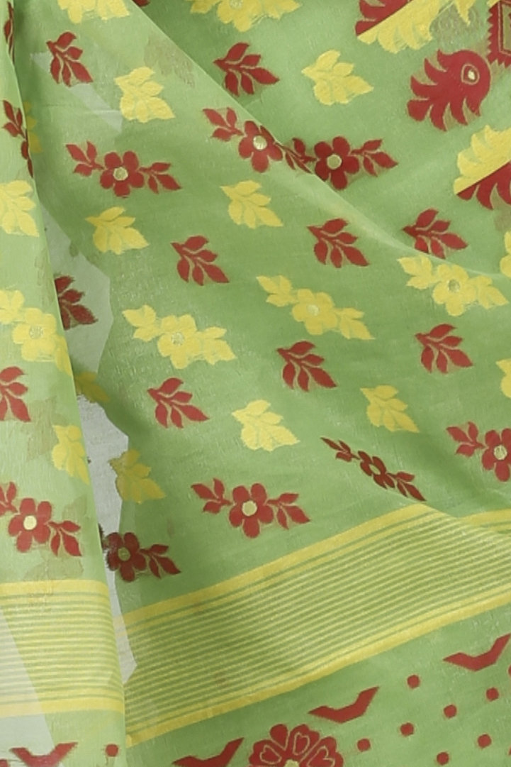 Green Pure Cotton Urmila Jamdani Saree (1122)